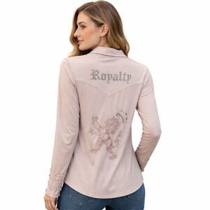 Ivy Jane Shirt Womens Large Pink Rhinestone Royalty Button Front Long Sleeve Top